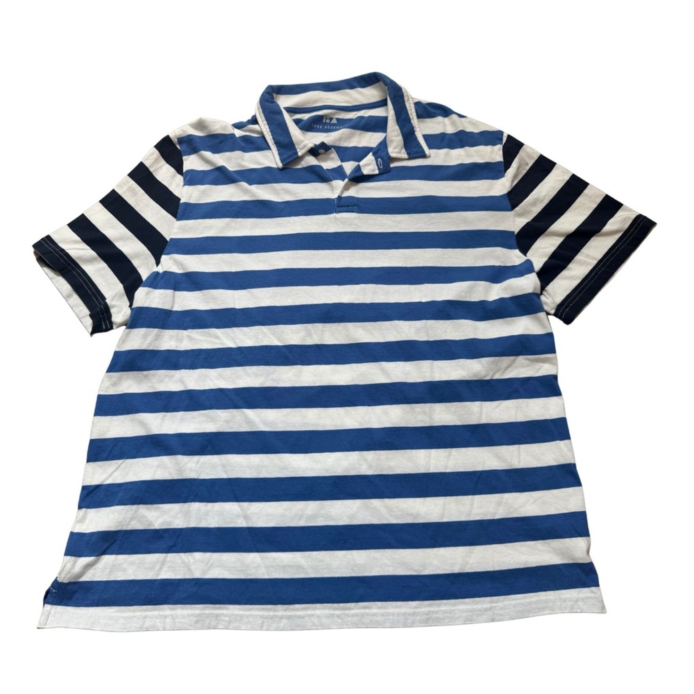 Blue and White Striped Polo Shirt